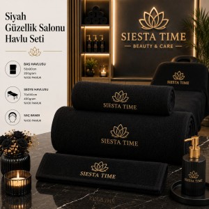 Siyah 6'lı Güzellik Salonu Havlu Seti